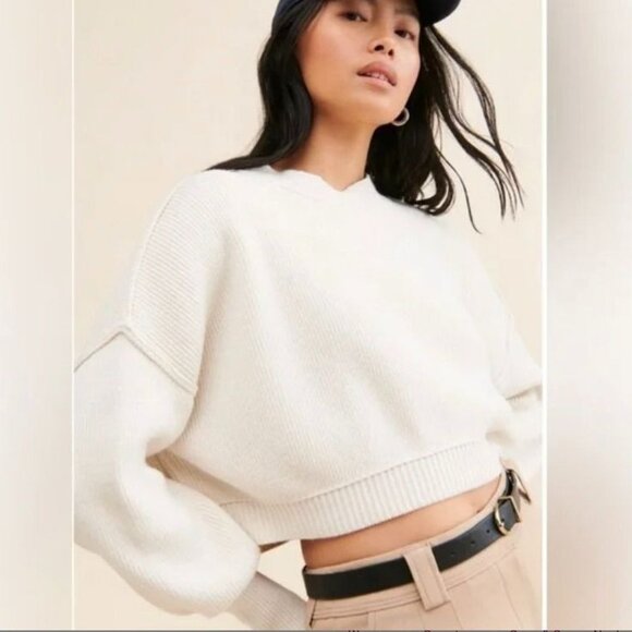 FREE PEOPLE Easy Street Knit Crop Pullover Sweater Moonglow Cream OS / L Slouchy - Picture 1 of 7
